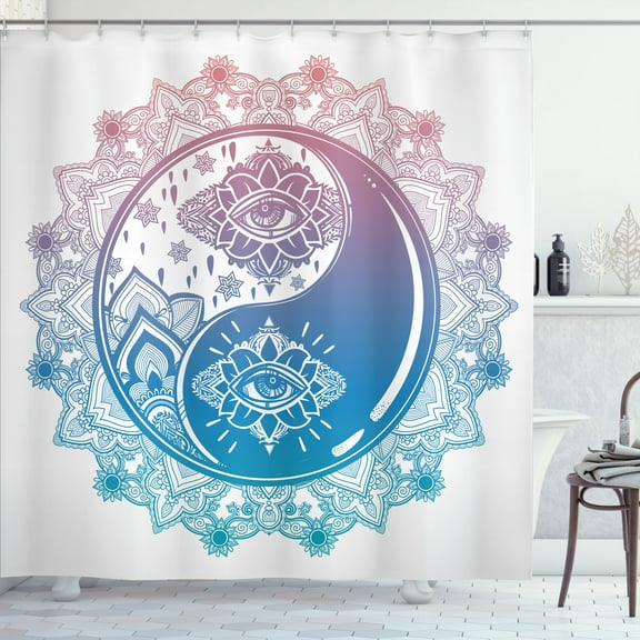 Ambesonne Peace Shower Curtain, Ying Yang Mandala, 69"Wx70"L, Pink Blue