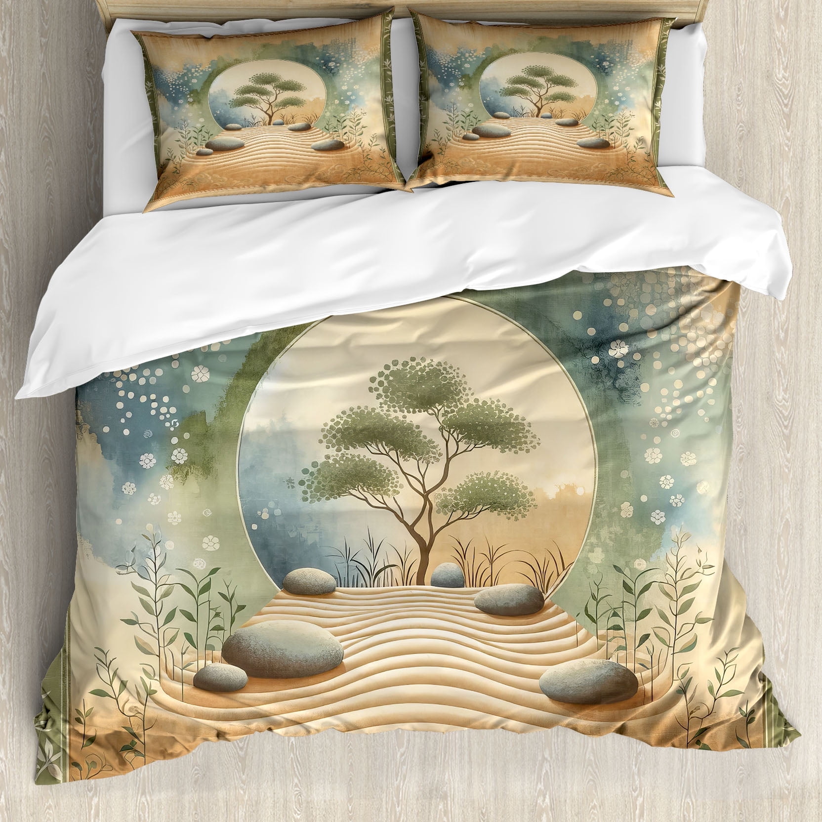 King Camel Reseda Green Blue Duvet Cover Set with 2 Pillow Shams