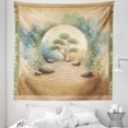 thumbnail image 1 of Ambesonne Peacefulness Tapestry Queen Size, Stones Sand and Tree, 88"x88", Camel Reseda Green Blue, 1 of 2