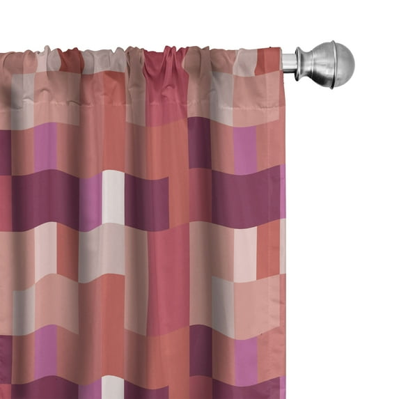 Ambesonne Peach Window Curtains, Geometric Square Colorful, Each 28" W x 95" L, Purple and Coral