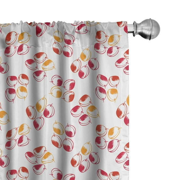 Ambesonne Peach Window Curtains, Small Fruits on Plain Back, Each 28" W x 84" L, Raspberry Marigold and White
