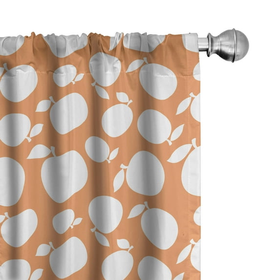 Ambesonne Peach Window Curtains, Tasty Delicious Snacks, Each 28" W x 84" L, Pale Orange and White