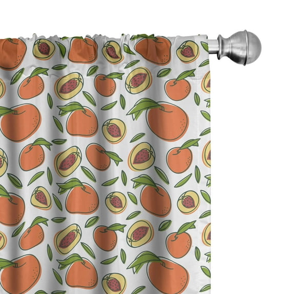Ambesonne Peach Colors Window Curtains, Fruit with Art, Each 28" W x 95" L, White and Burnt Sienna