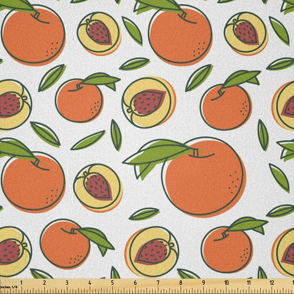 Ambesonne Peach Colors Fabric by the Yard Microfiber, Fruit with Art, 5 Yards, White Burnt Sienna