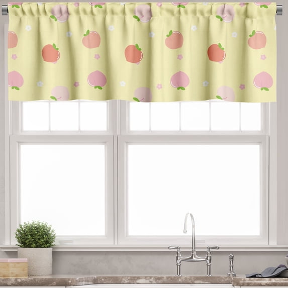 Ambesonne Peach Colors Valance Pack of 2, Fruit with Blossom, 42"X18", Pale Yellow Peach Salmon