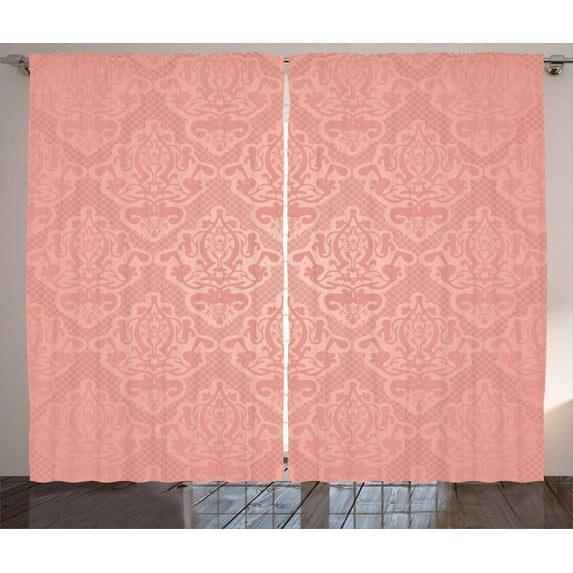 Ambesonne Peach Curtains 2 Panel Set, Antique Lace Style Ombre, 108" x 108", Coral