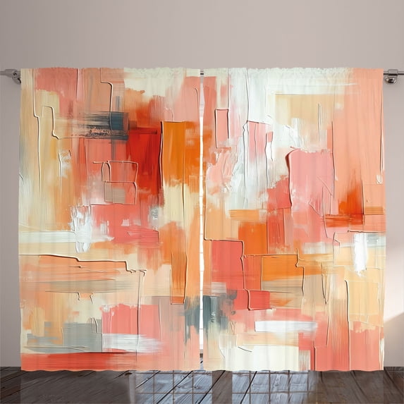 Ambesonne Peach Curtains 2 Panel Set, Contemporary Brush Stroke Art, 108" x 84", Coral Orange and Ecru