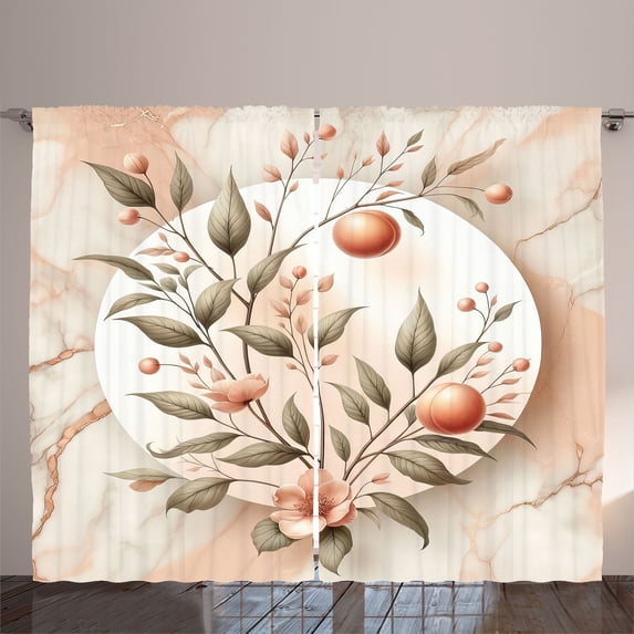 Ambesonne Peach Curtains 2 Panel Set, Orchard Branch Marble Print, 108" x 90", Slate Brown and Pale Tan