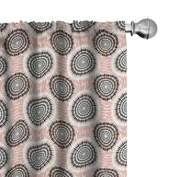 Ambesonne Peach Curtains, Abstract Soft Circles, Pair of 28"x63", Coral Black White