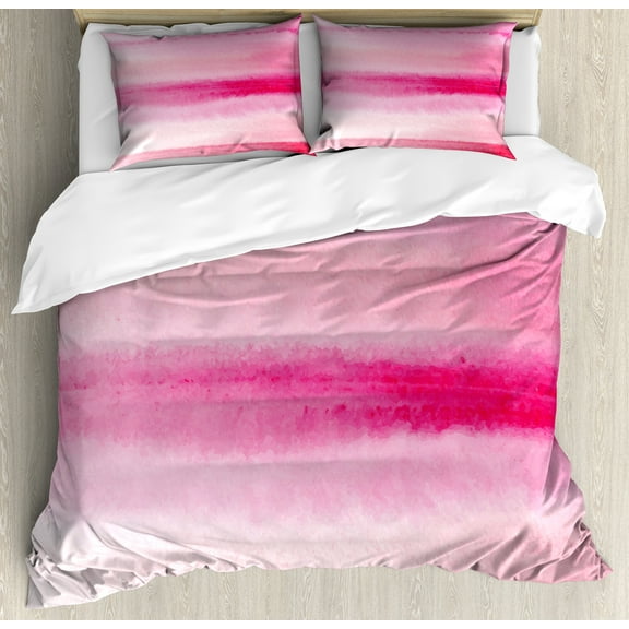 Ambesonne Peach Duvet Cover Set, Feminine Toned Brush Strokes, 2-Calking, Pink Hot Pink