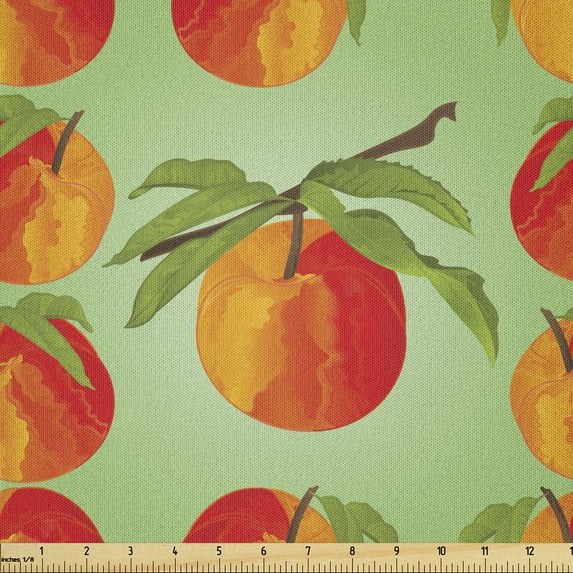Ambesonne Peach Fabric by the Yard Microfiber, Mellow Exotic Delicacy Art, 2 Yards, Vermilion Orange Green