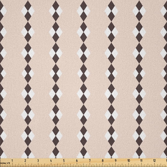 Ambesonne Peach Fabric by the Yard Microfiber, Stripes with Squares, 2 Yards, Peach Cream