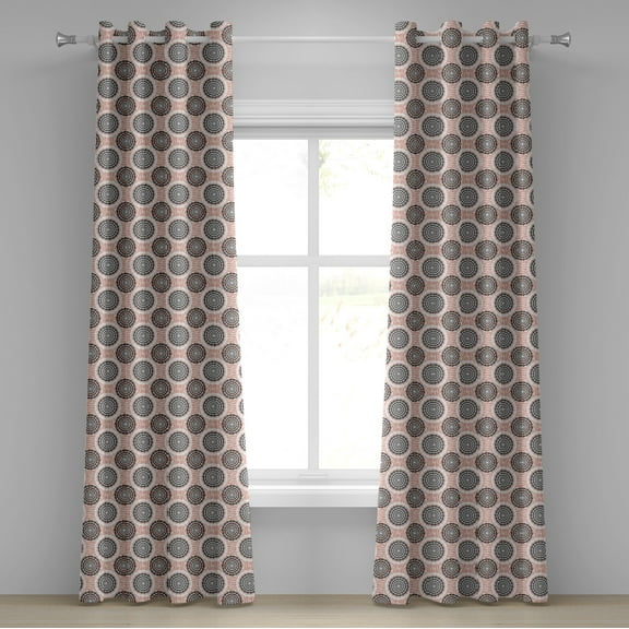 Ambesonne Peach Grommet Curtain, Abstract Soft Circles, 50" x 108", Coral Black White