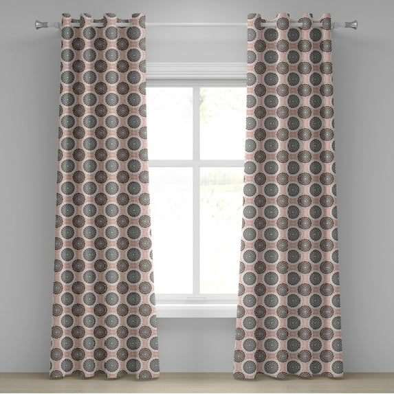 Ambesonne Peach Grommet Curtain, Abstract Soft Circles, 50" x 120", Coral Black White