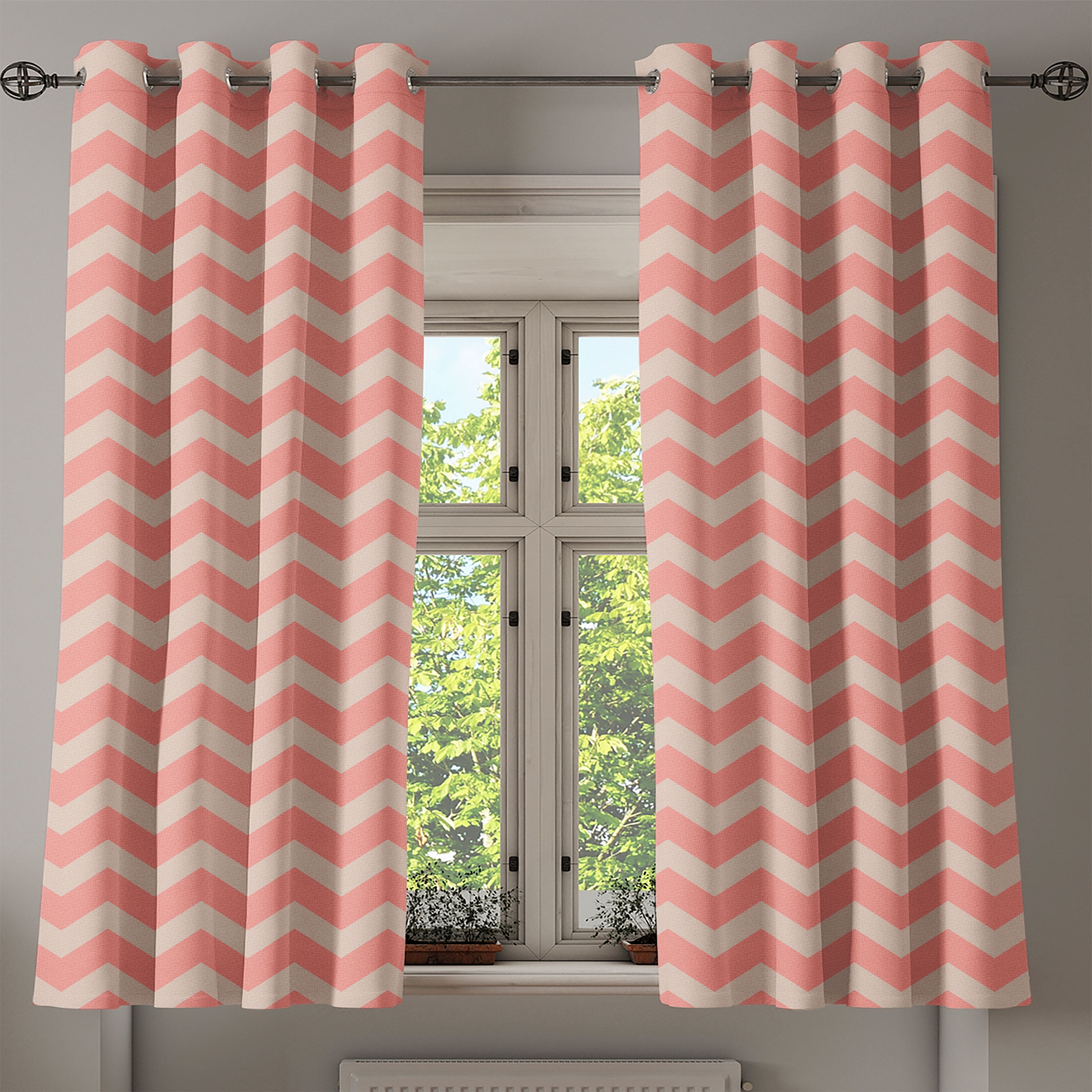 Coral Peach Chevron Grommet Blackout Curtain Pair