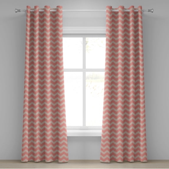Ambesonne Peach Grommet Curtain, Chevron Zigzag Vintage, 50" x 72", Coral Peach