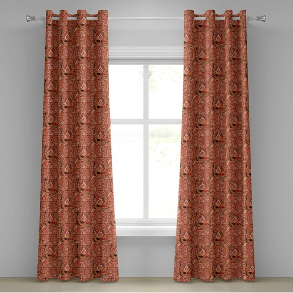 Ambesonne Peach Grommet Curtain, Floral Vibrant Drawing, 50" x 84", Peach Orange Black
