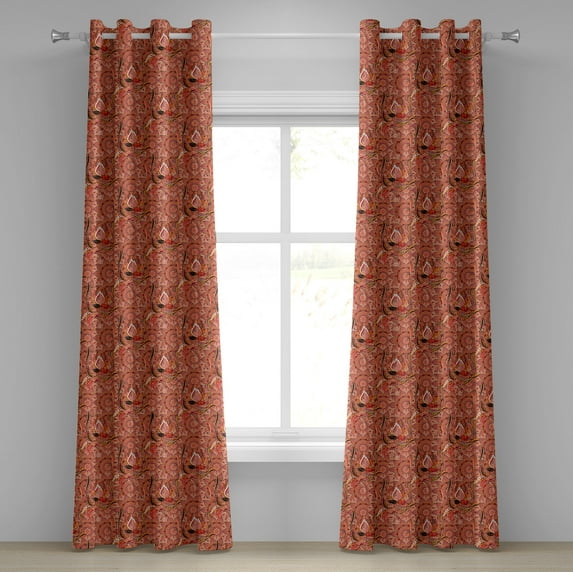 Ambesonne Peach Grommet Curtain, Floral Vibrant Drawing, 50" x 84", Peach Orange Black