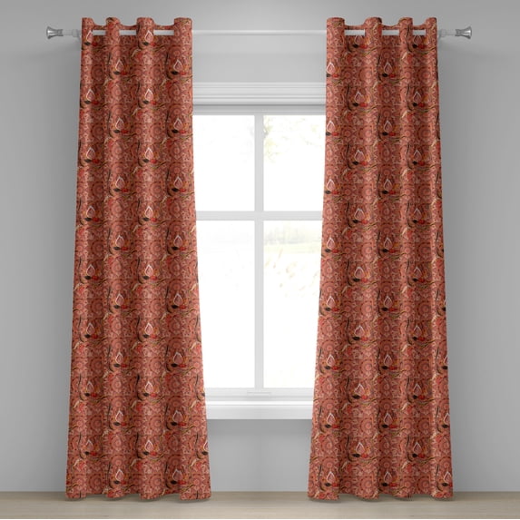Ambesonne Peach Grommet Curtain, Floral Vibrant Drawing, 50" x 96", Peach Orange Black