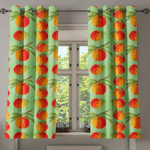 Ambesonne Peach Grommet Curtain, Mellow Organic Delicacy, 50" x 54", Green Orange Vermilion