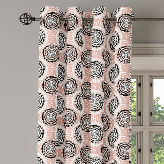 Ambesonne Peach Grommet Curtain Single Panel, Abstract Soft Circles, 50"x60", Coral Black White