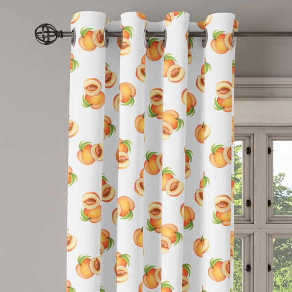 Ambesonne Peach Grommet Curtain Single Panel, Freshly Picked Drupes, 50"x60", Pale Orange Green