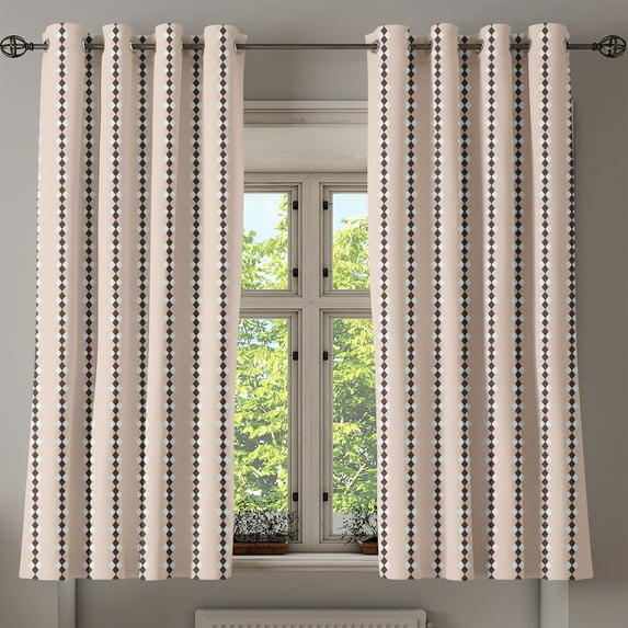 Ambesonne Peach Grommet Curtain, Stripes with Squares, 50" x 63", Peach Cream