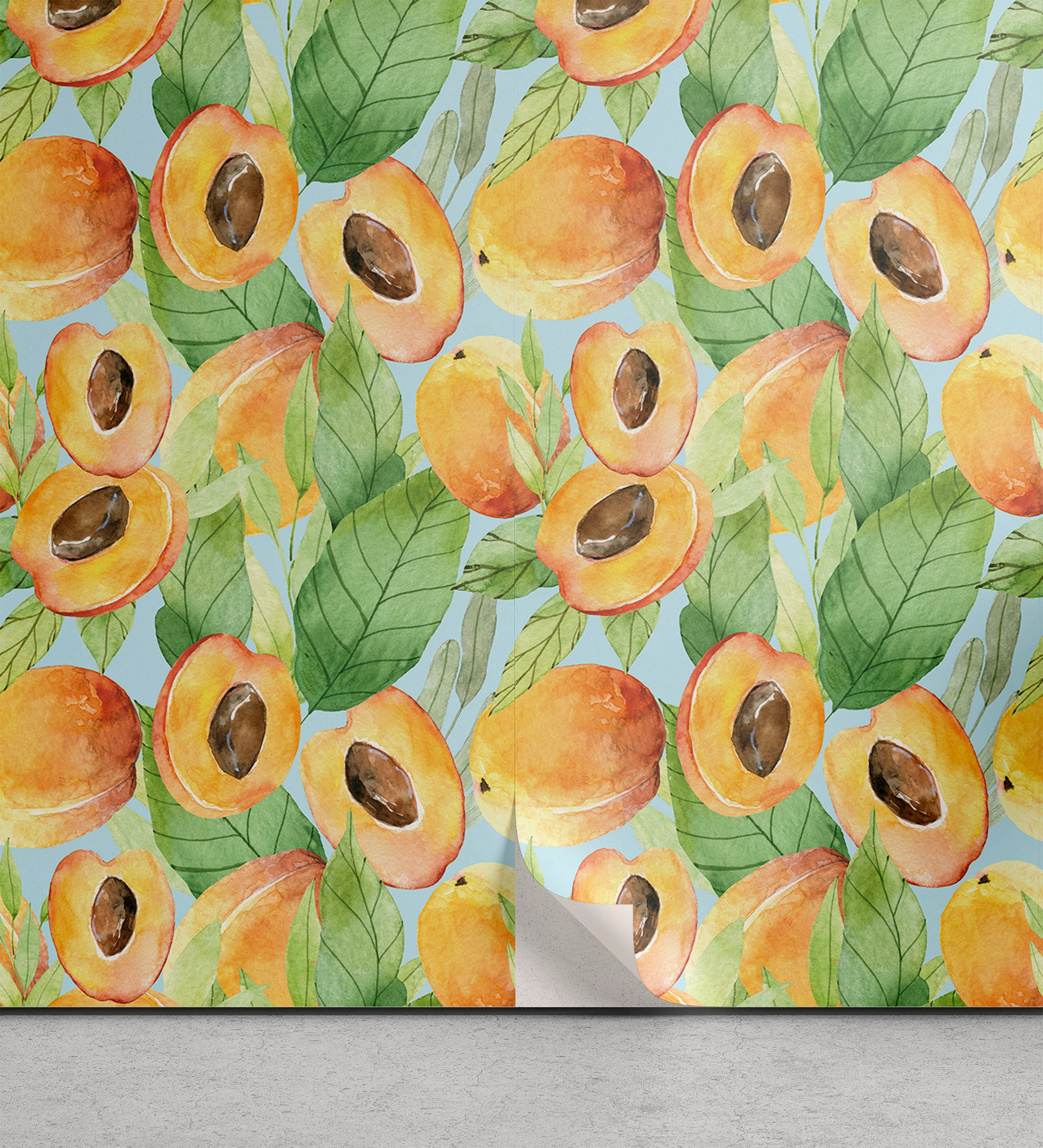 Ambesonne Peach Peel & Stick Wallpaper for Home, Fruits and Leaves on ...