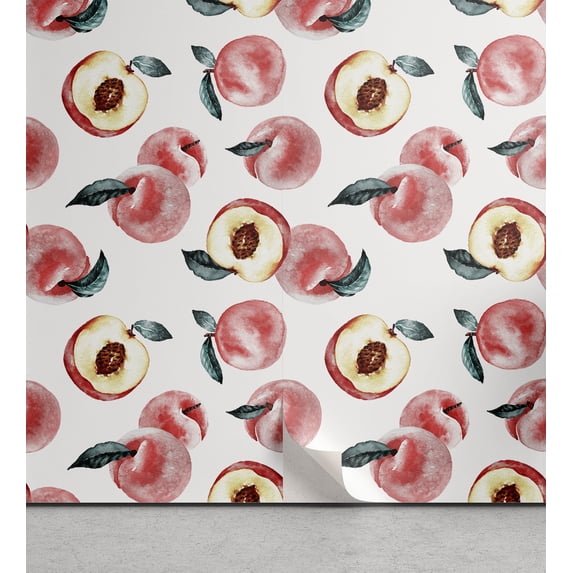 Ambesonne Peach Peel & Stick Wallpaper for Home, Pastel Bloom of Fruit Pattern, 13"x100", Pastel Pink and Cadet Blue