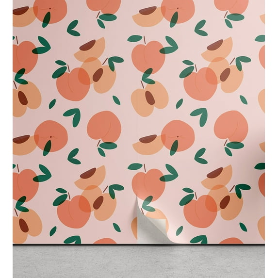 Ambesonne Peach Peel & Stick Wallpaper for Home, Simple Fruit Pastel Palette, 13"x72", Rose Salmon and Jade Green