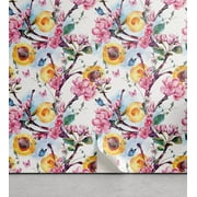 Ambesonne Peach Peel & Stick Wallpaper for Home, Spring Themed Fruit Tree Art, 13"x100", Pink Pale Orange and Blue