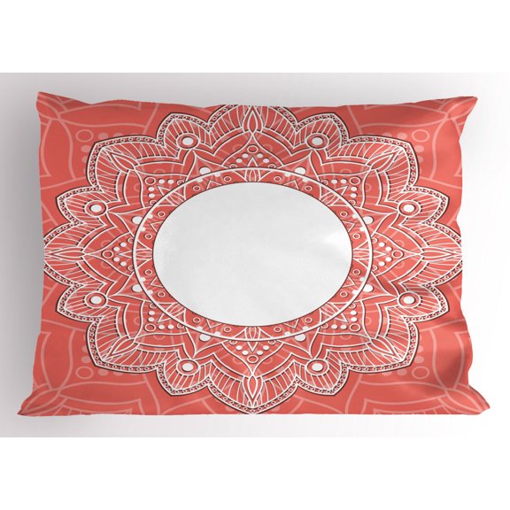 Ambesonne Peach Pillow Sham, Bridal Lace Design Soft, 36" X 20", Coral White
