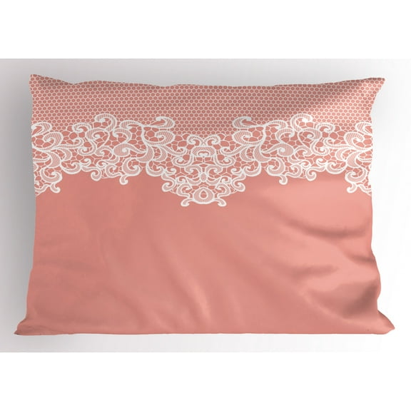 Ambesonne Peach Pillow Sham, Floral Wedding Theme, 26" X 20", Coral White