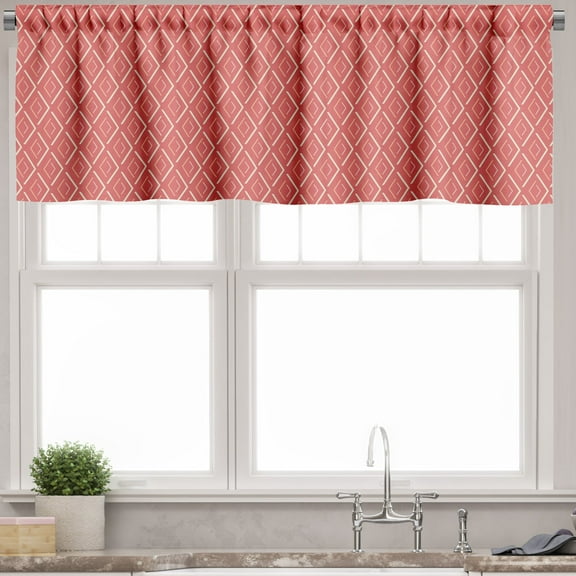Ambesonne Peach Pink Window Valance, Chevron Lines Tiles, 54" X 12", Coral Cream Salmon