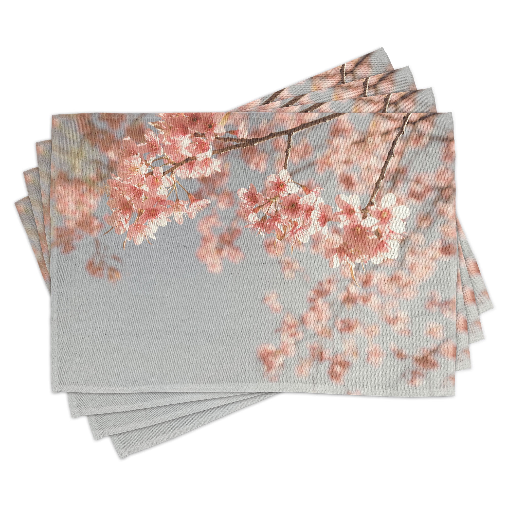Ambesonne Peach Place Mats Set of 4, Scenery Sakura Trees, Standard ...