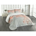 thumbnail image 1 of Ambesonne Peach Quilted Bedspread Set 3 Pcs, Scenery Sakura Trees, King Size, Bluegrey Coral, 1 of 5