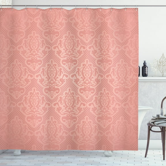 Ambesonne Peach Shower Curtain, Antique Lace Style Ombre, 69"Wx70"L, Coral