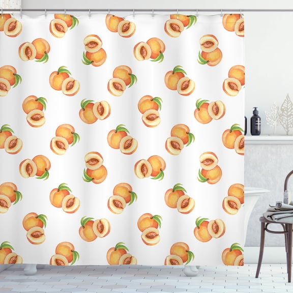 Ambesonne Peach Shower Curtain, Freshly Picked Drupes, 69"Wx84"L, Pale Orange Green