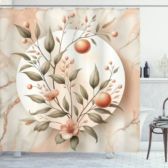 Ambesonne Peach Shower Curtain, Orchard Branch Marble Print, 69"Wx84"L, Slate Brown and Pale Tan