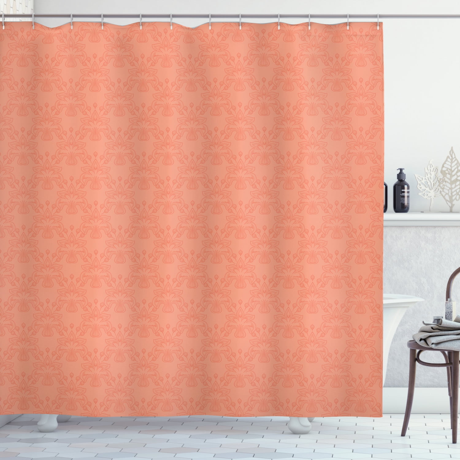 Ambesonne Peach Shower Curtain, Ornate Spring Flower, 69"Wx75"L, Peach