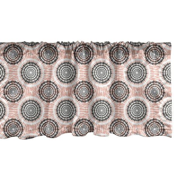 Ambesonne Peach Window Valance, Symmetrical Circular Shapes Pattern Abstract Background Soft Color Image Print, Curtain Valance for Kitchen Bedroom Decor with Rod Pocket, 54" X 12", Coral Black White