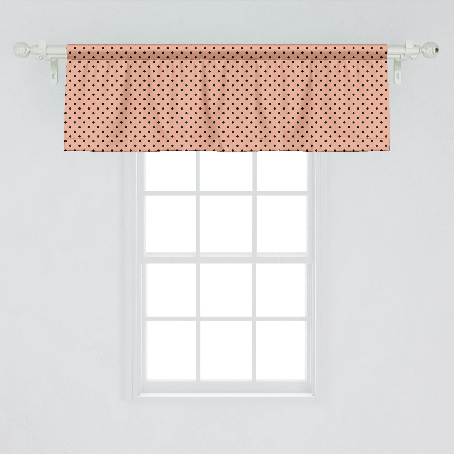 Ambesonne Peach Window Valance, Traditional Black Polka Dots on Soft ...