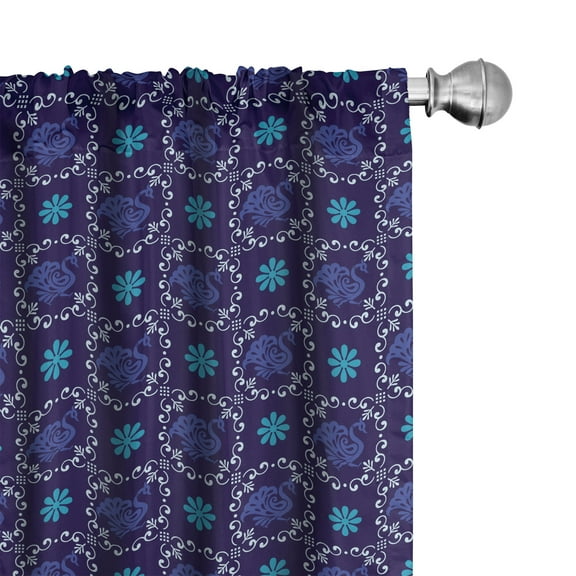 Ambesonne Peacock Curtains, Oriental Animal Feathers, Pair of 28"x63", Indigo Sea Blue