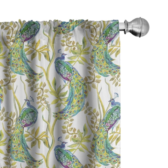 Ambesonne Peacock Curtains, Vivid Birds on Branches, Pair of 28"x63", Multicolor