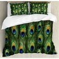 thumbnail image 1 of Ambesonne Peacock Duvet Cover Set, Exotic Animal Feathers, Calking, Green Mustard Navy, 1 of 6