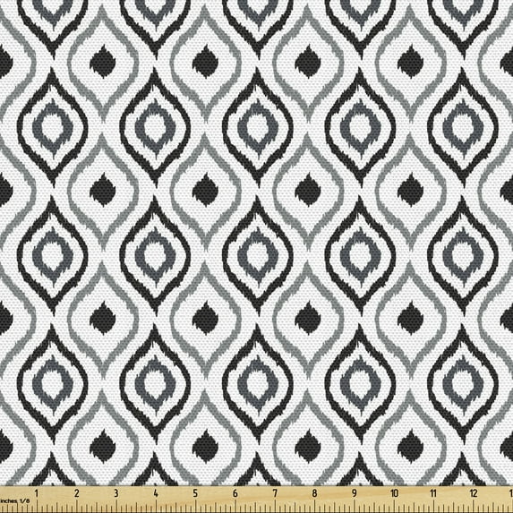 Ambesonne Peacock Fabric by the Yard Upholstery, Greyscale Bird Feathers, 2 Yards, Black Grey Pale Grey