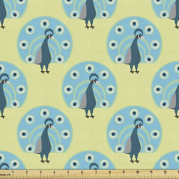 Ambesonne Peacock Fabric by the Yard Upholstery, Exotic Wild Bird Pattern, 1 Yard, Pale Green Multicolor