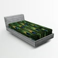 thumbnail image 1 of Ambesonne Peacock Fitted Sheet 2 Pcs Set, Exotic Animal Feathers, Twin XL, Green Mustard Navy, 1 of 3