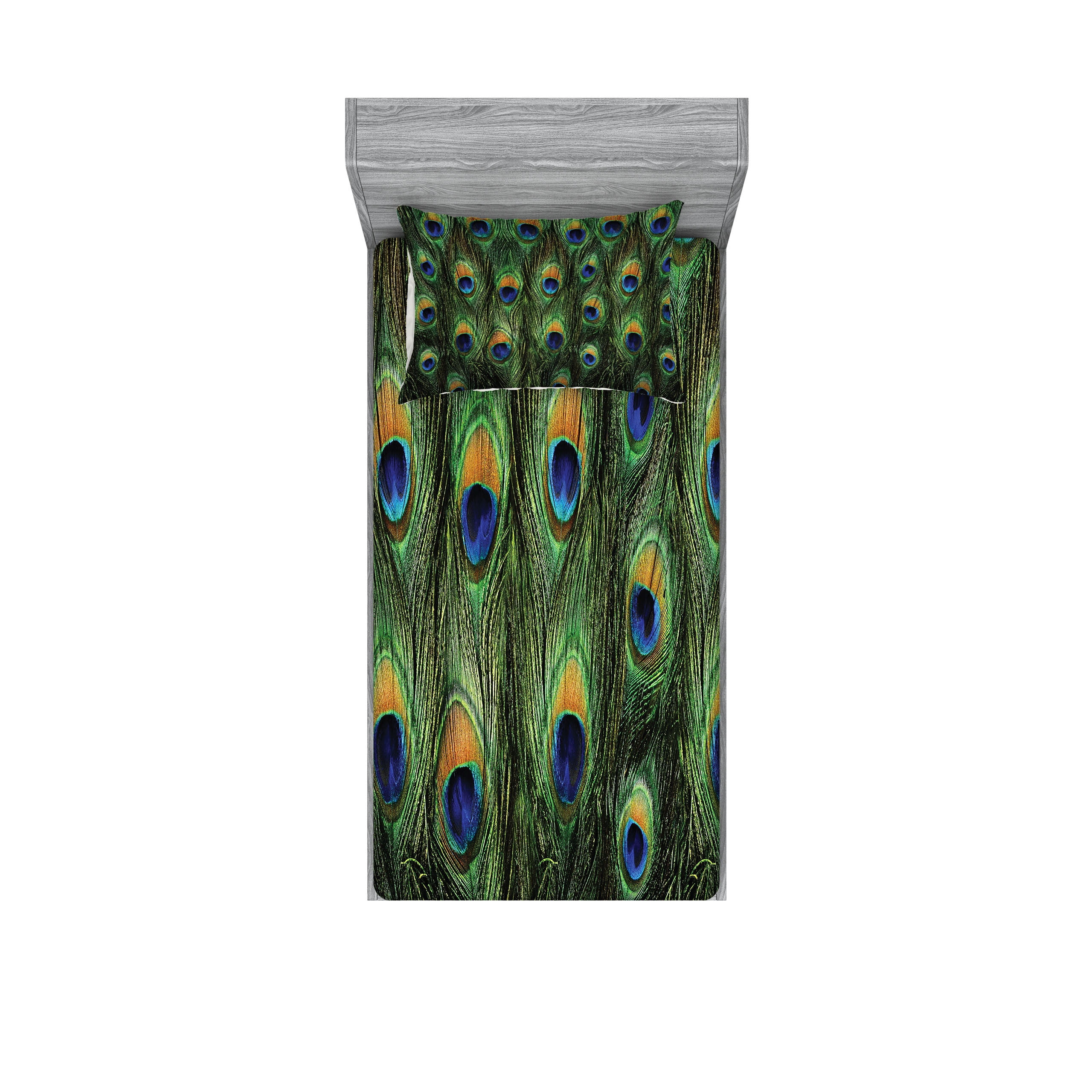 Twin Black and Green Microfiber Peacock Print Sheet Set