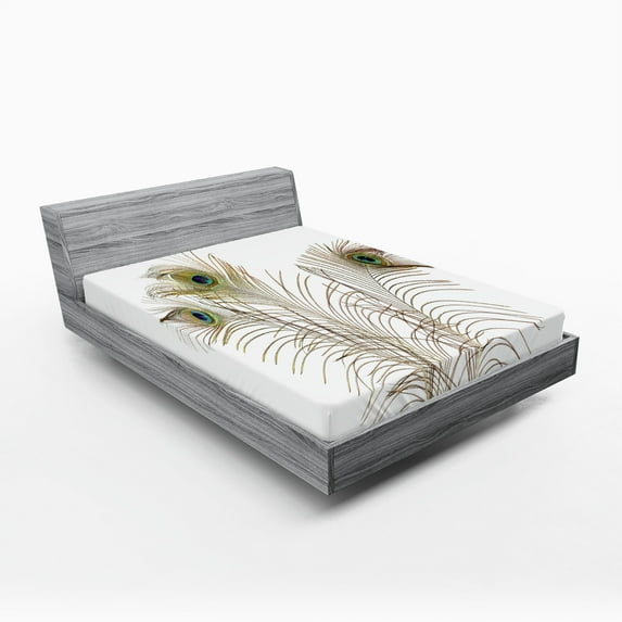 Ambesonne Peacock Fitted Sheet, Turquoise Minimalistic, Full Size, Turquoise Brown